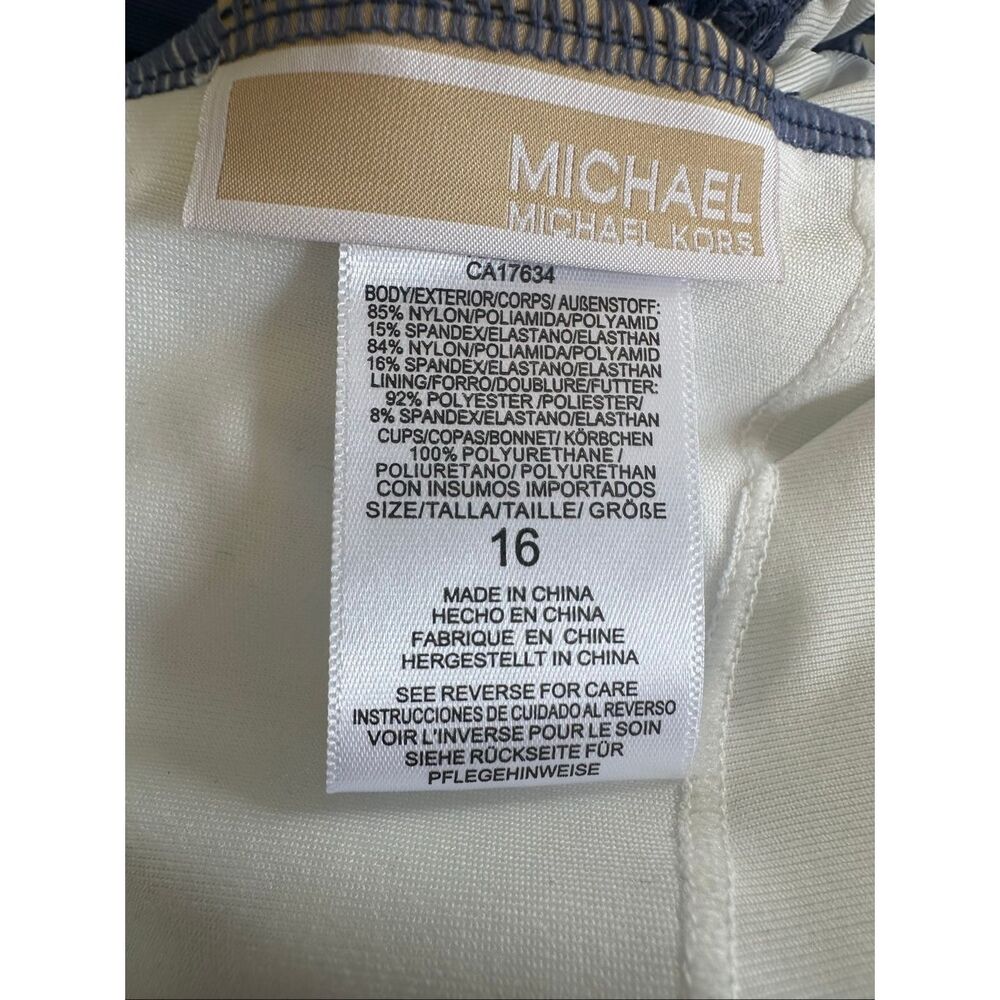 Michael Kors One Piece Swimsuit Women Size 16 Blue & White Floral Lace Up Back N - Picture 10 of 13